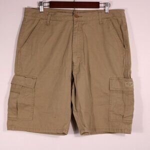 Wrangler Shorts Mens 34 Tan Brown Cargo Utility Hiking Hook & Loop, Fits 36x9.5